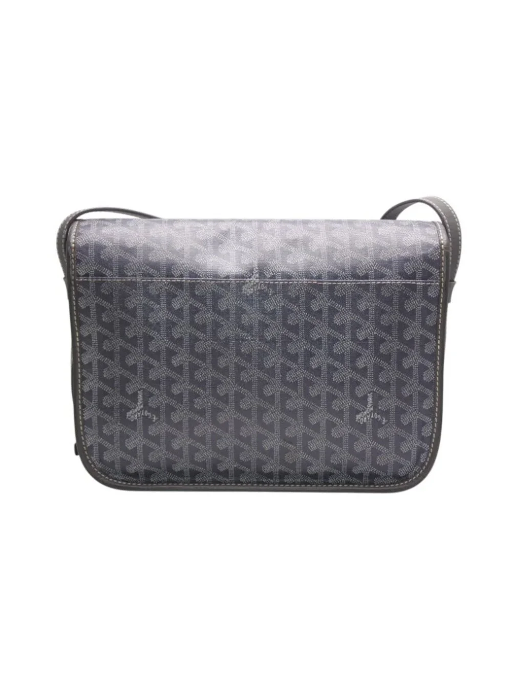 Goyard Belvedere MM Shoulder Bag Gray Leather Silver Herringbone Pattern